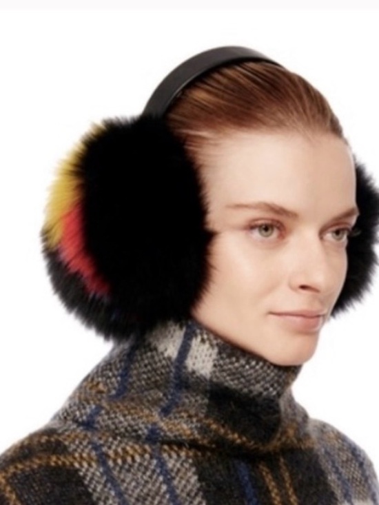 Eugenia Kim Accessories - Eugenia Kim Black Faux Fur Earmuffs with Yellow and Red Accent